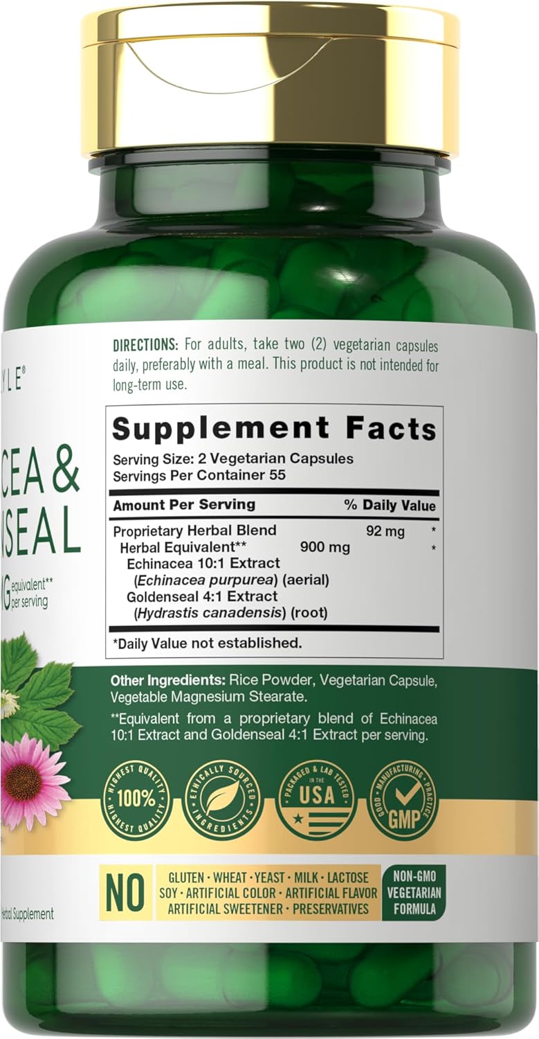 Carlyle Echinacea Goldenseal Capsules - 110 Count - Vegetarian, Non-GMO, Gluten Free Supplement