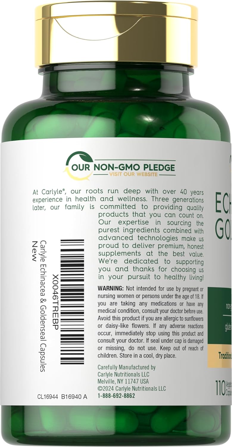Carlyle Echinacea Goldenseal Capsules - 110 Count - Vegetarian, Non-GMO, Gluten Free Supplement