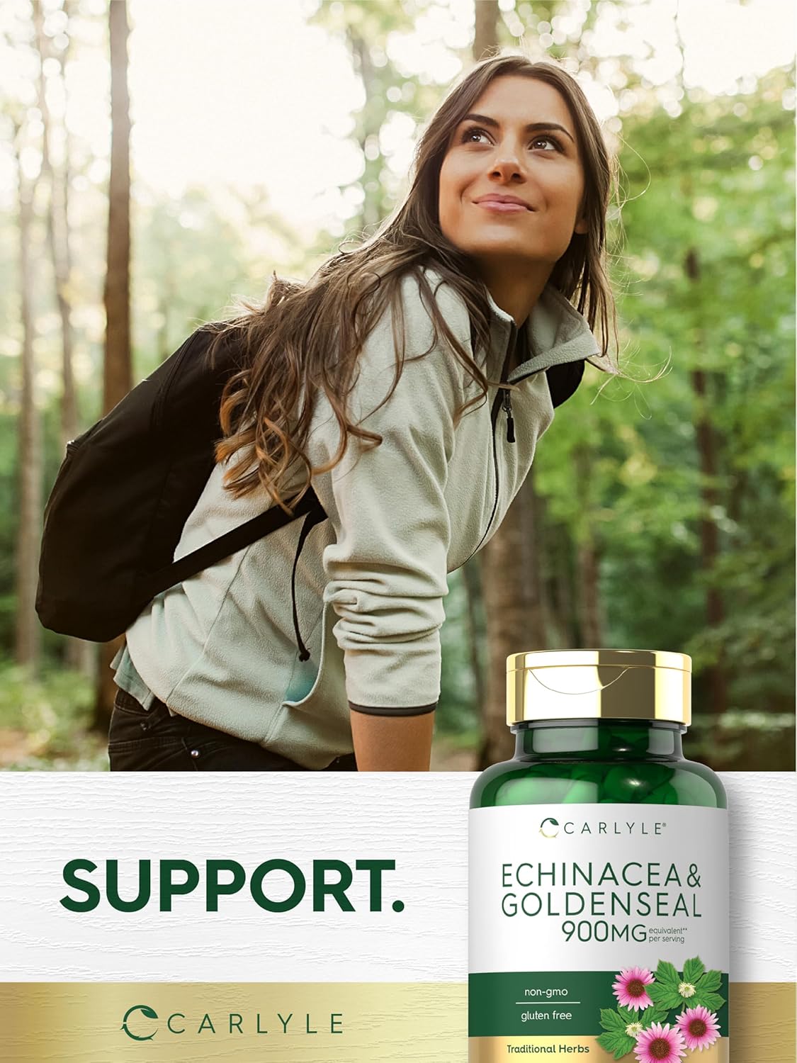 Carlyle Echinacea Goldenseal Capsules - 110 Count - Vegetarian, Non-GMO, Gluten Free Supplement