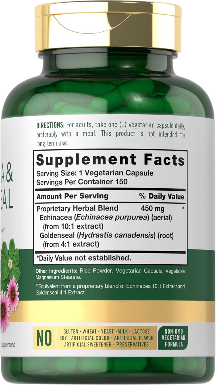 Carlyle Echinacea Goldenseal Capsules - 150 Count - Vegetarian, Non-GMO, Gluten Free - Immune Support Supplement
