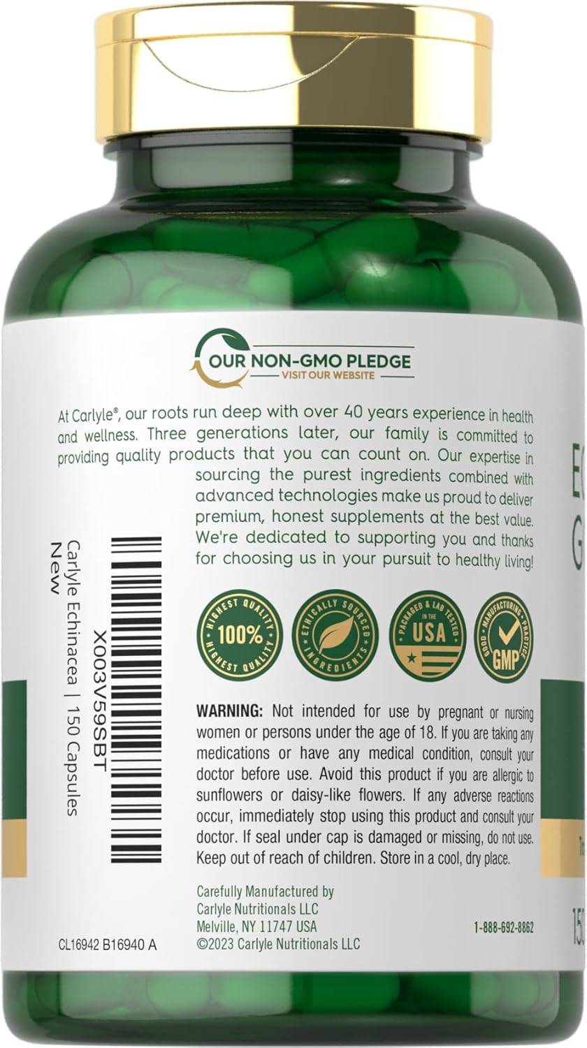 Carlyle Echinacea Goldenseal Capsules - 150 Count - Vegetarian, Non-GMO, Gluten Free - Immune Support Supplement