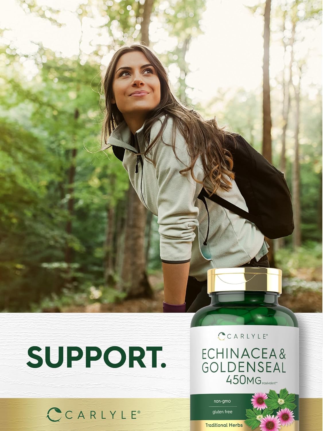 Carlyle Echinacea Goldenseal Capsules - 150 Count - Vegetarian, Non-GMO, Gluten Free - Immune Support Supplement