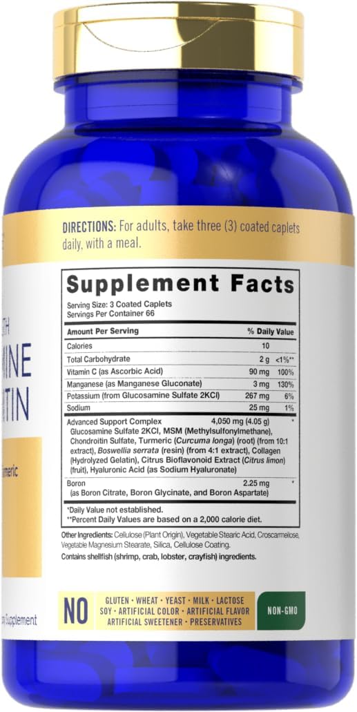 Carlyle Glucosamine Chondroitin MSM Turmeric 200 Count Triple Strength Supplement | Non-GMO & Gluten Free - BoostGo Australia
