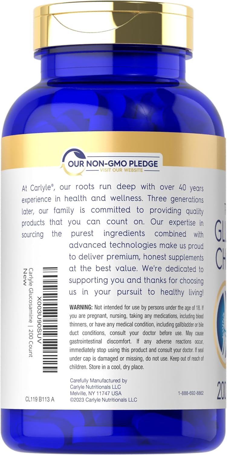 Carlyle Glucosamine Chondroitin MSM Turmeric 200 Count Triple Strength Supplement | Non-GMO & Gluten Free - BoostGo Australia