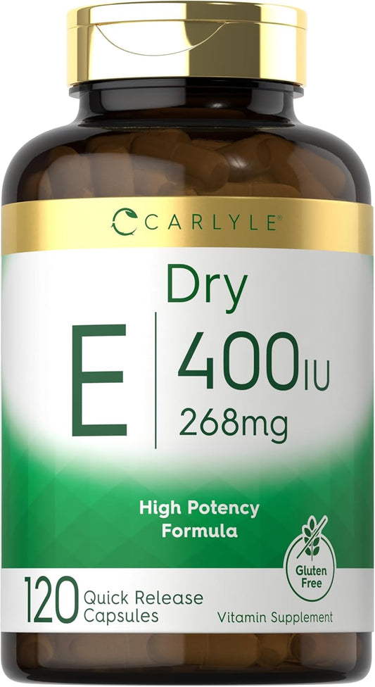 Carlyle High Potency Dry Vitamin E Capsules - 400 IU (268mg) - Non-GMO & Gluten Free - 120 Count