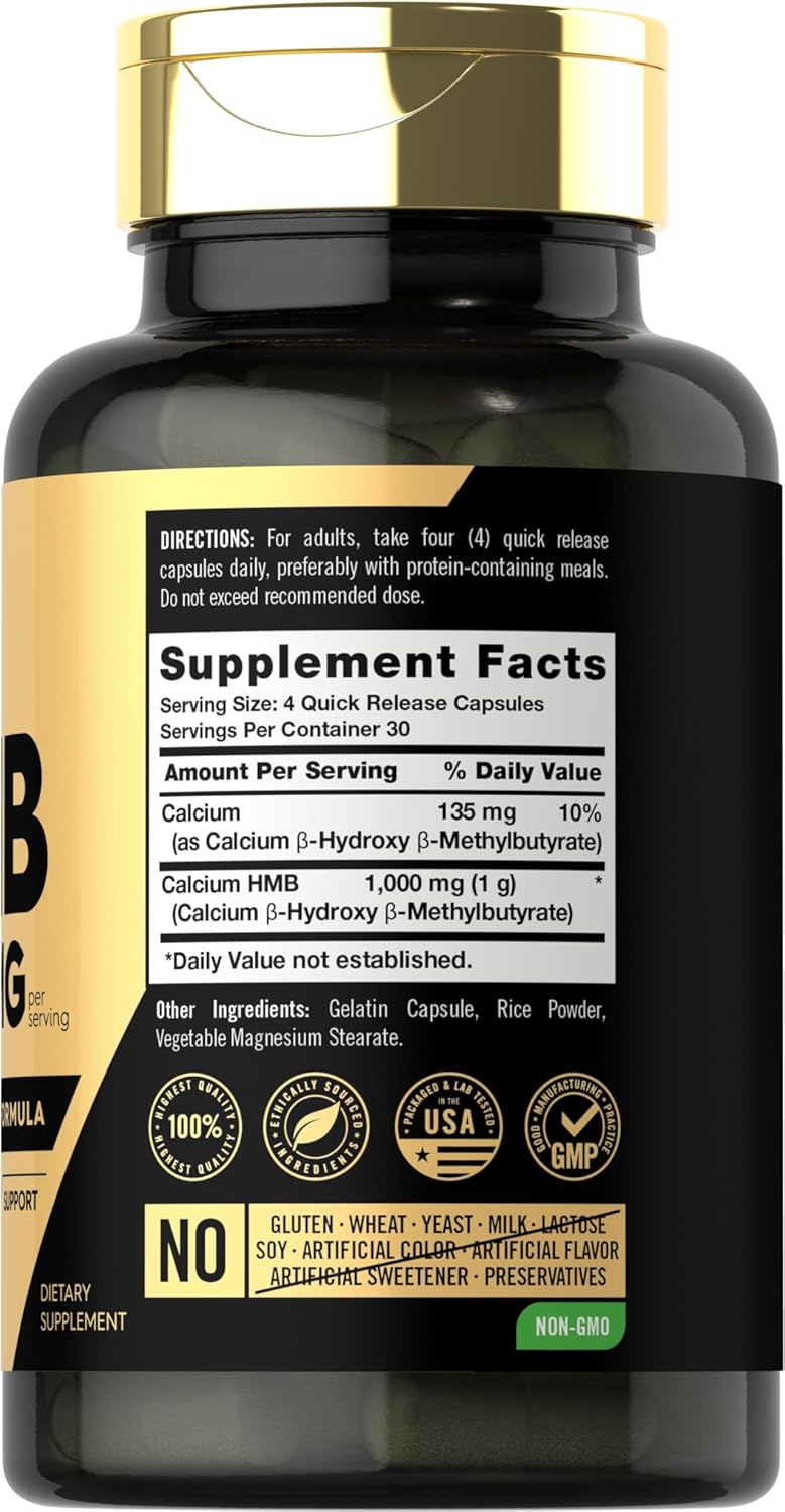 Carlyle HMB Supplement 1000mg 120 Capsules for Men & Women Non-GMO Gluten Free Athlete Formula