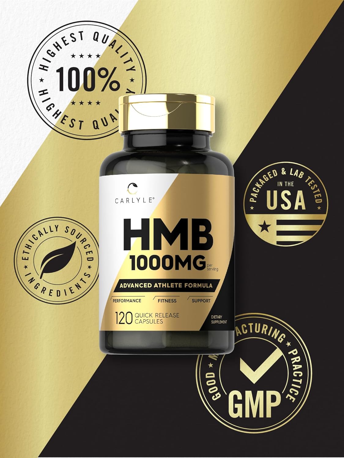 Carlyle HMB Supplement 1000mg 120 Capsules for Men & Women Non-GMO Gluten Free Athlete Formula
