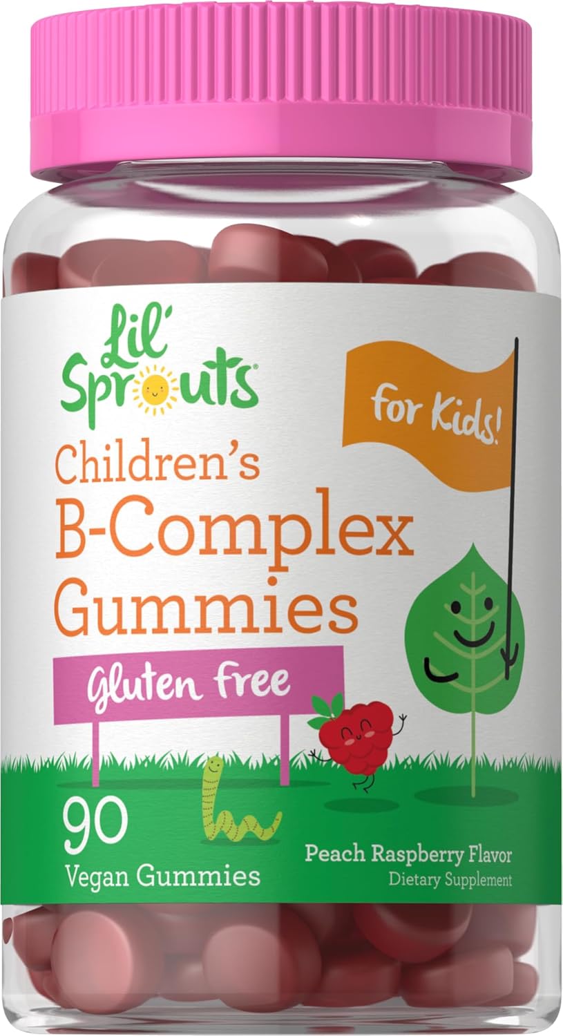 Carlyle Kids B Complex Gummies - 90 Count - Peach Raspberry Flavored - Non-GMO, Gluten Free & Vegan - Lil' Sprouts Brand