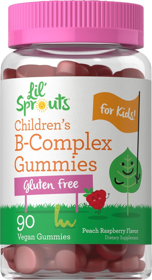 Carlyle Kids B Complex Gummies - 90 Count - Peach Raspberry Flavored - Non-GMO, Gluten Free & Vegan - Lil' Sprouts Brand