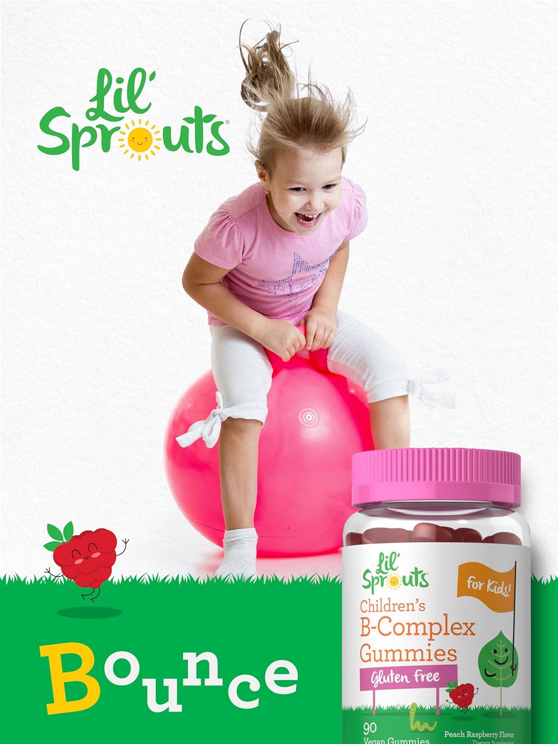 Carlyle Kids B Complex Gummies - 90 Count - Peach Raspberry Flavored - Non-GMO, Gluten Free & Vegan - Lil' Sprouts Brand