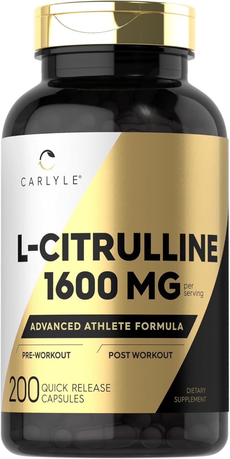 Carlyle L Citrulline Supplement 1600mg 200 Powder Capsules Men Women Athlete Formula Non-GMO Gluten Free