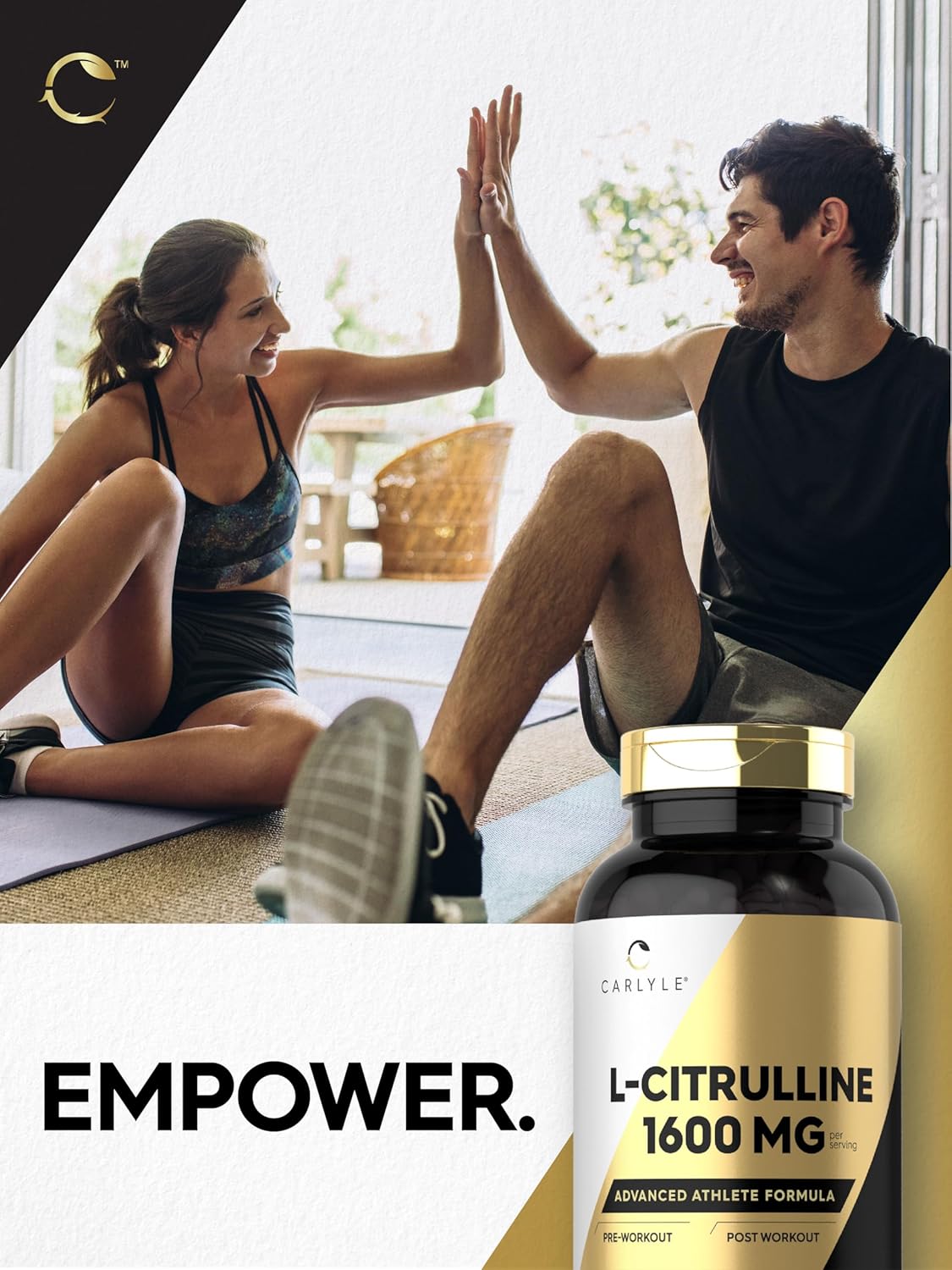 Carlyle L Citrulline Supplement 1600mg 200 Powder Capsules Men Women Athlete Formula Non-GMO Gluten Free
