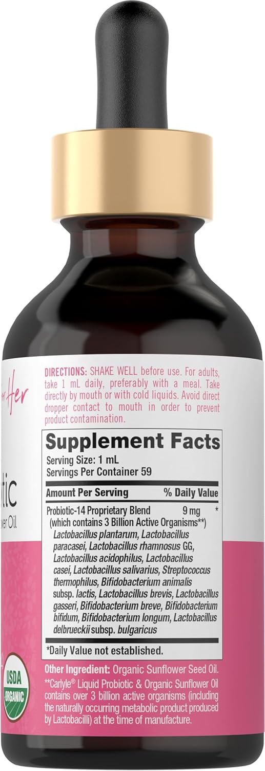 Carlyle Liquid Probiotic for Women - 2 fl oz - Organic Sunflower Oil - 3 Billion Active Organisms - Dietary Supplement - BoostGo Australia
