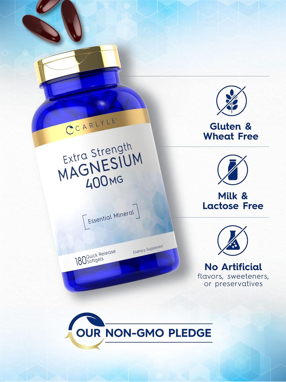 Carlyle Magnesium Oxide 400mg Softgels - 180 Count - Non-GMO Gluten Free Mineral Supplement