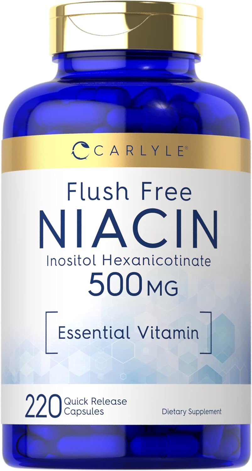 Carlyle Niacin 500mg Capsules | Flush-Free | 220 Count | Non-GMO & Gluten-Free Niacin Vitamin