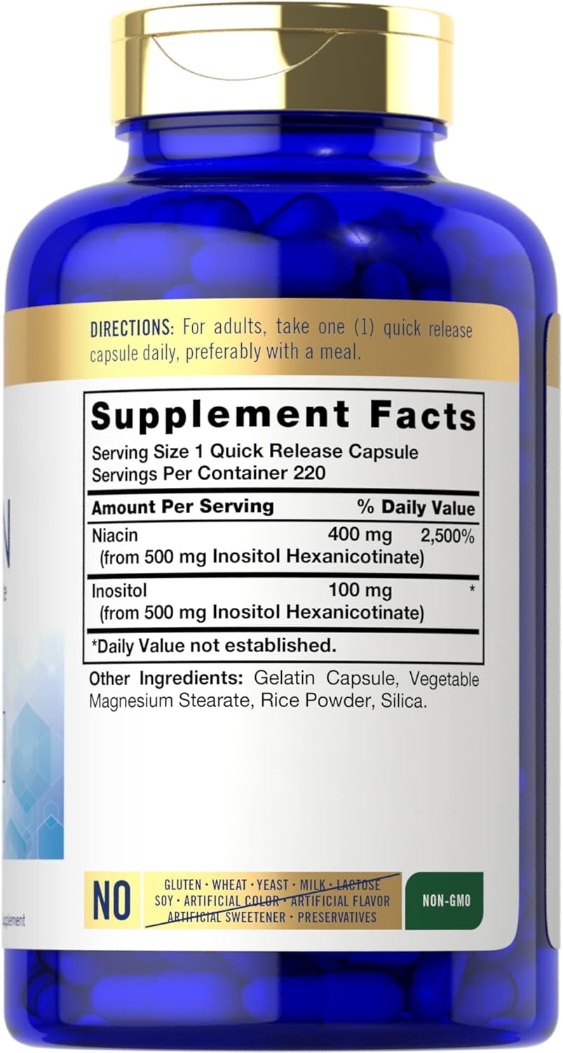 Carlyle Niacin 500mg Capsules | Flush-Free | 220 Count | Non-GMO & Gluten-Free Niacin Vitamin