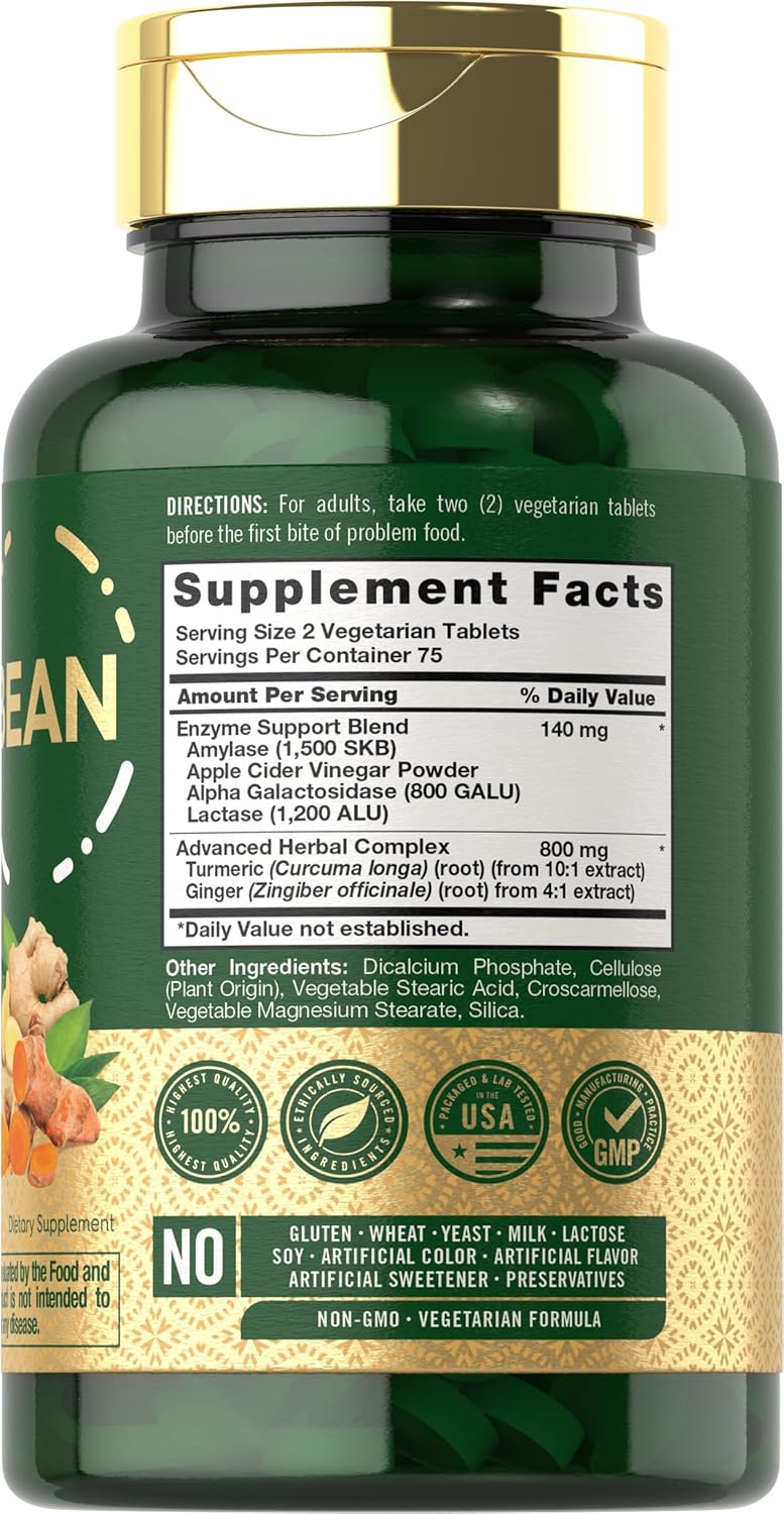 Carlyle Opti-Bean Enzyme Blend Supplement | 150 Tablets | Digestive Support for Gas, Bloating & Discomfort | Vegetarian, Non-GMO & Gluten Free