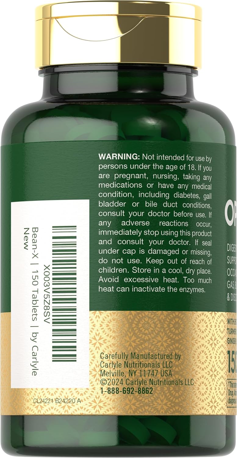 Carlyle Opti-Bean Enzyme Blend Supplement | 150 Tablets | Digestive Support for Gas, Bloating & Discomfort | Vegetarian, Non-GMO & Gluten Free