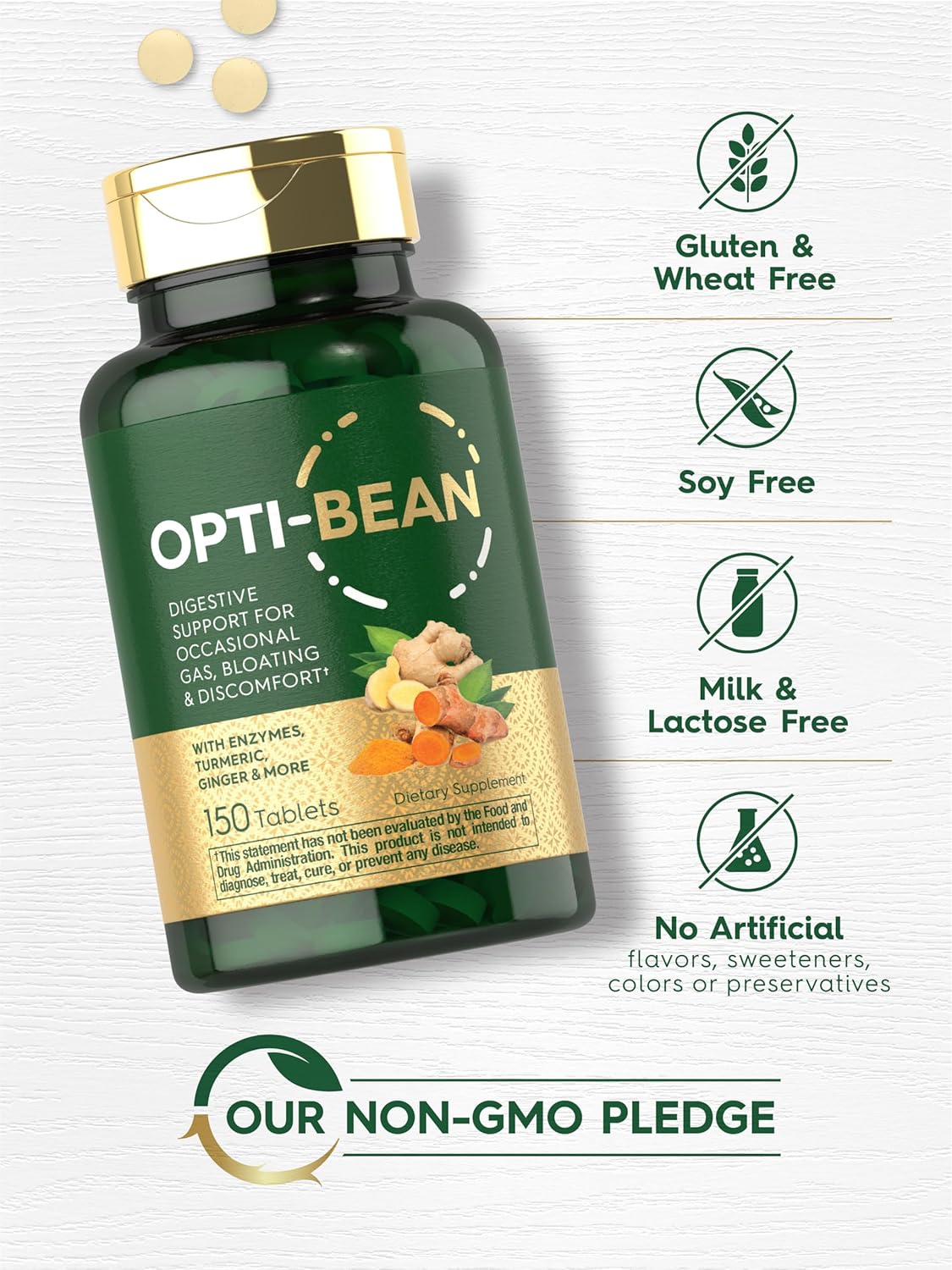 Carlyle Opti-Bean Enzyme Blend Supplement | 150 Tablets | Digestive Support for Gas, Bloating & Discomfort | Vegetarian, Non-GMO & Gluten Free