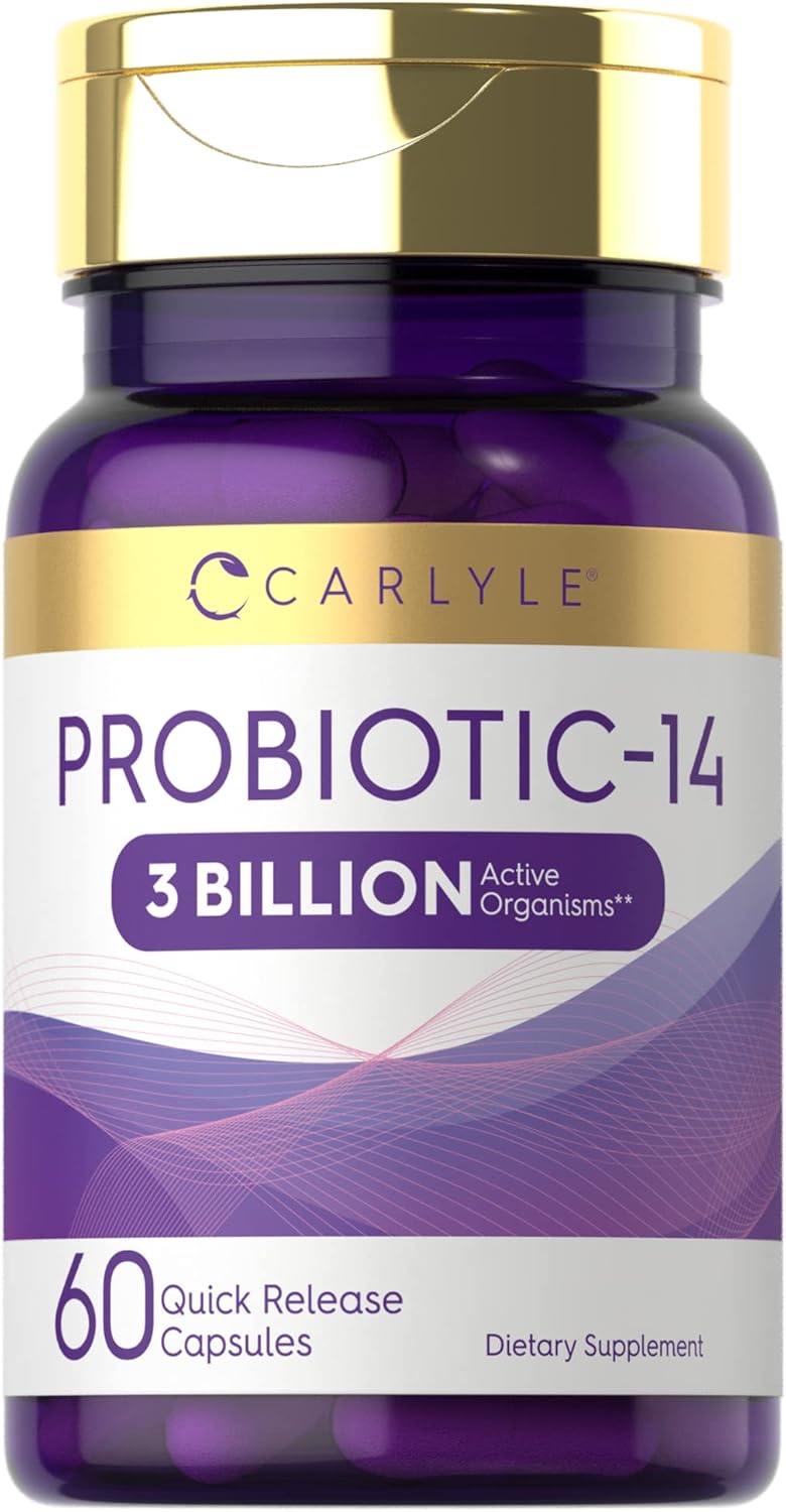 Carlyle Probiotic Capsules - 3 Billion CFU, 60 Count, 14 Strains - Non-GMO & Gluten Free