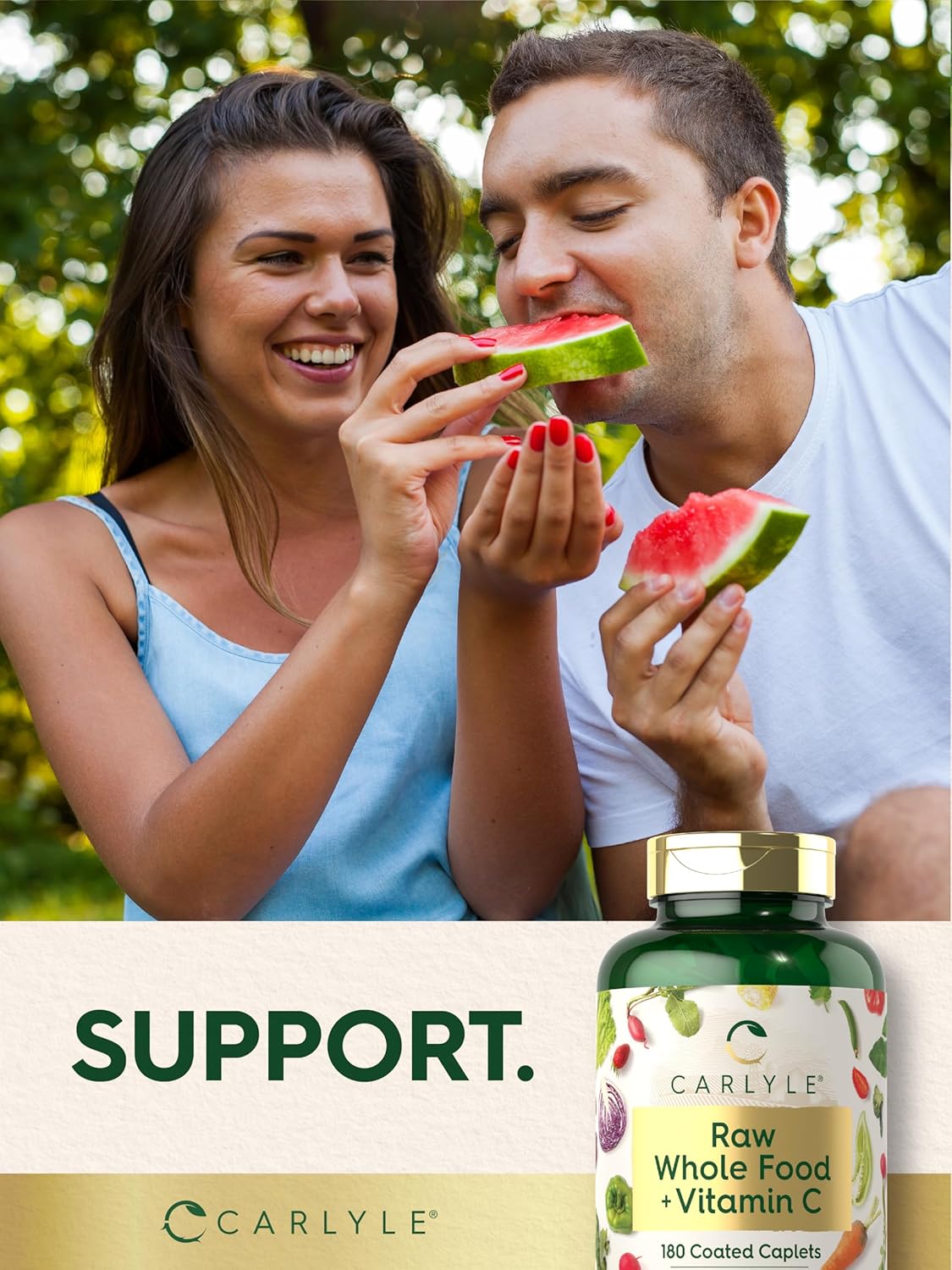 Carlyle Raw Whole Foods Vitamin C Caplets | 180 Count | Vegan, Non-GMO, Gluten Free Dietary Supplement