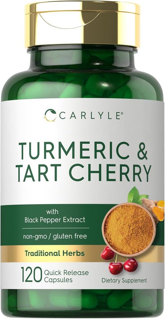 Carlyle Turmeric and Tart Cherry Capsules with Bioperine - 120 Count, Vegetarian, Non-GMO, Gluten Free Supplement