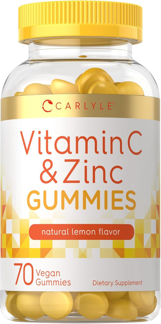 Carlyle Vitamin C and Zinc Gummies - 70 Count - Vegan, Non-GMO, Gluten Free - Lemon Flavor - Dietary Supplement - BoostGo Australia