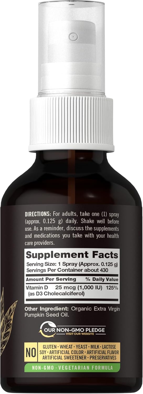 Carlyle Vitamin D3 Liquid Spray 1000IU | 4 fl oz (2 x 2 fl oz) | 2 Pack | Vegetarian, Non-GMO, Gluten Free