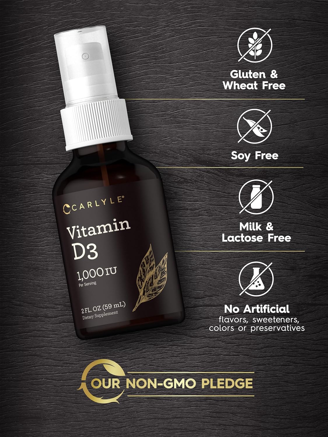 Carlyle Vitamin D3 Liquid Spray 1000IU | 4 fl oz (2 x 2 fl oz) | 2 Pack | Vegetarian, Non-GMO, Gluten Free