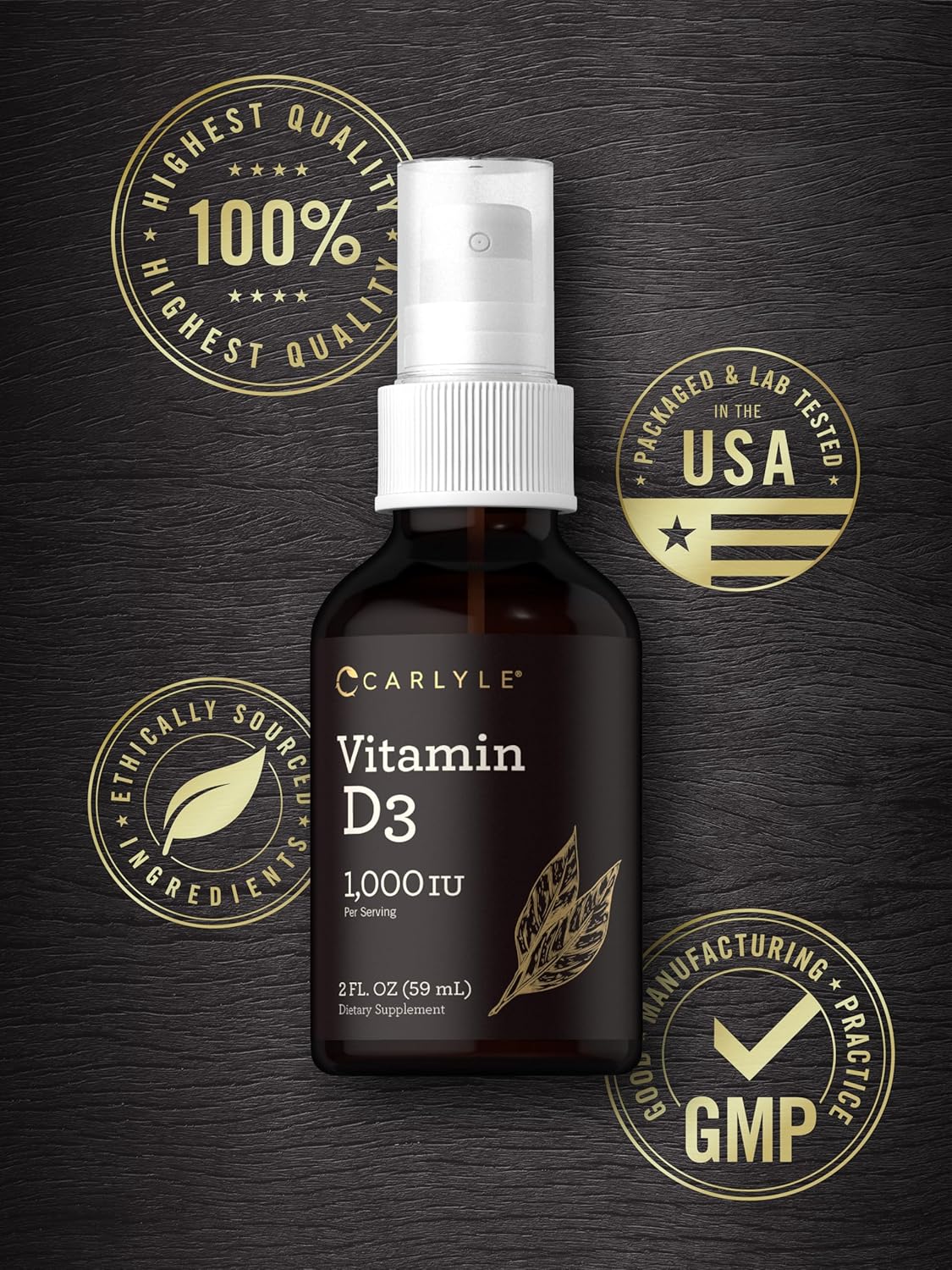 Carlyle Vitamin D3 Liquid Spray 1000IU | 4 fl oz (2 x 2 fl oz) | 2 Pack | Vegetarian, Non-GMO, Gluten Free