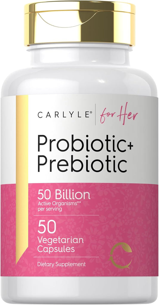 Carlyle Women's Prebiotic & Probiotic | 50 Billion Active Organisms | 50 Vegetarian Capsules
