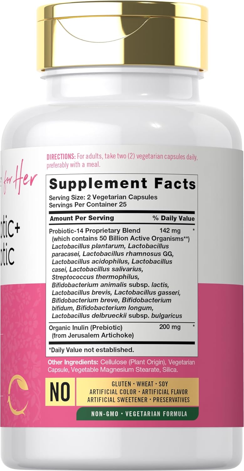 Carlyle Women's Prebiotic & Probiotic | 50 Billion Active Organisms | 50 Vegetarian Capsules