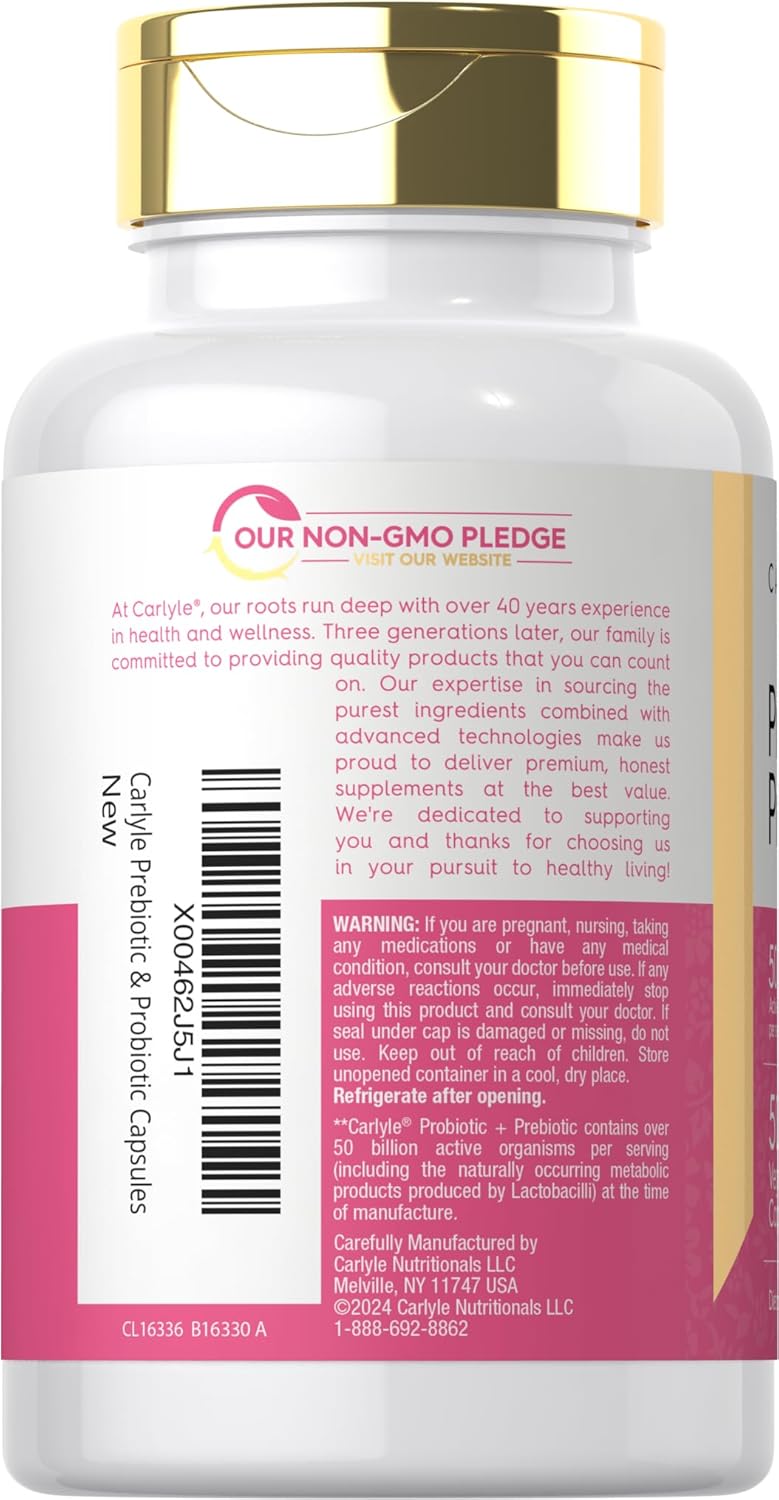 Carlyle Women's Prebiotic & Probiotic | 50 Billion Active Organisms | 50 Vegetarian Capsules