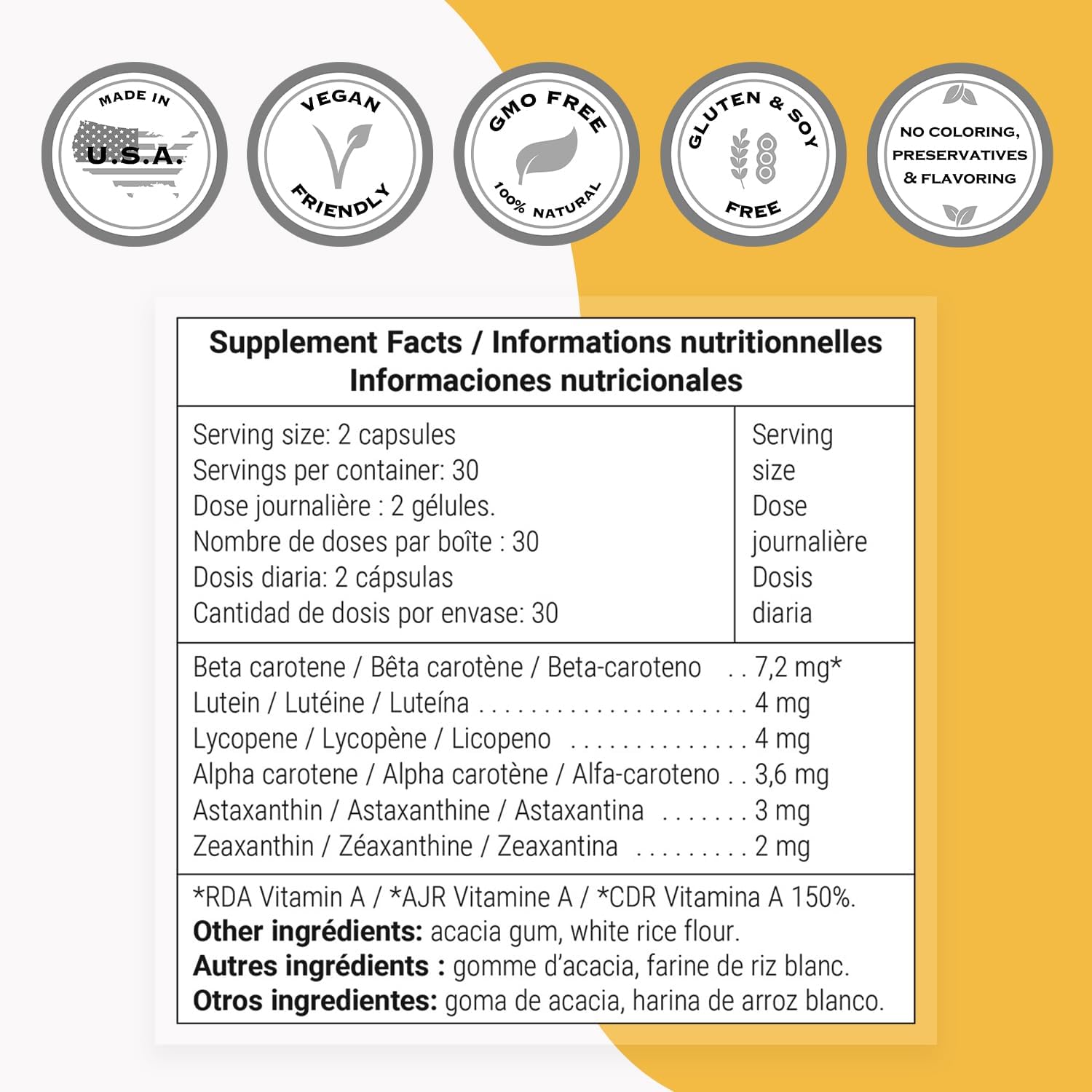 Carottol Carotenoid Complex Supplement - Vision & Eye Health - Immune Booster - 60 Vegetarian Capsules - Non-GMO & Gluten Free