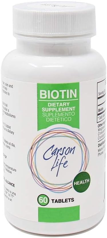 Carson Life Biotin Supplement for Hair Growth - 60 Tablets - Energy Boosting Vitamin Supplement for Men and Women - Made in USA