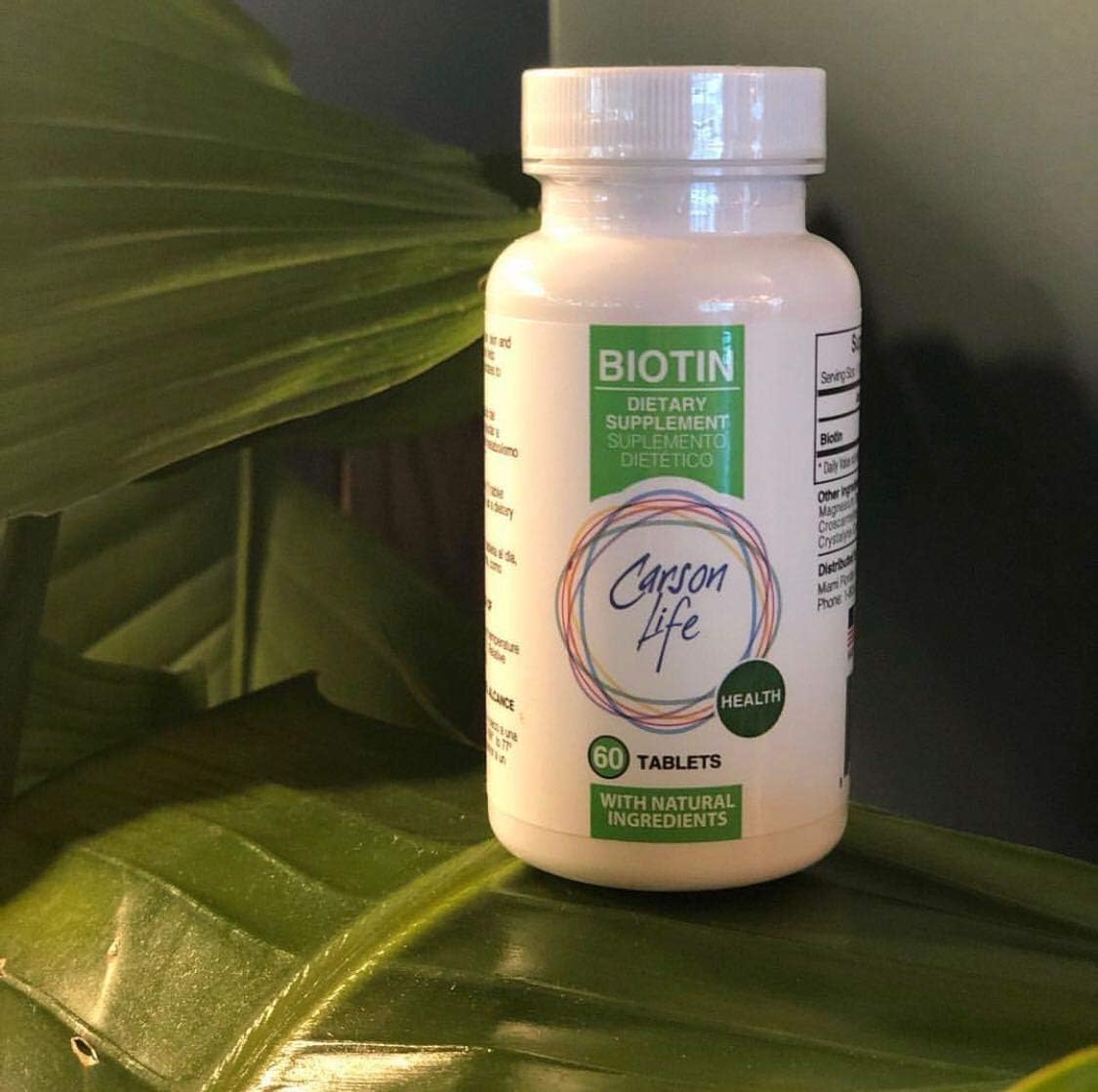 Carson Life Biotin Supplement for Hair Growth - 60 Tablets - Energy Boosting Vitamin Supplement for Men and Women - Made in USA