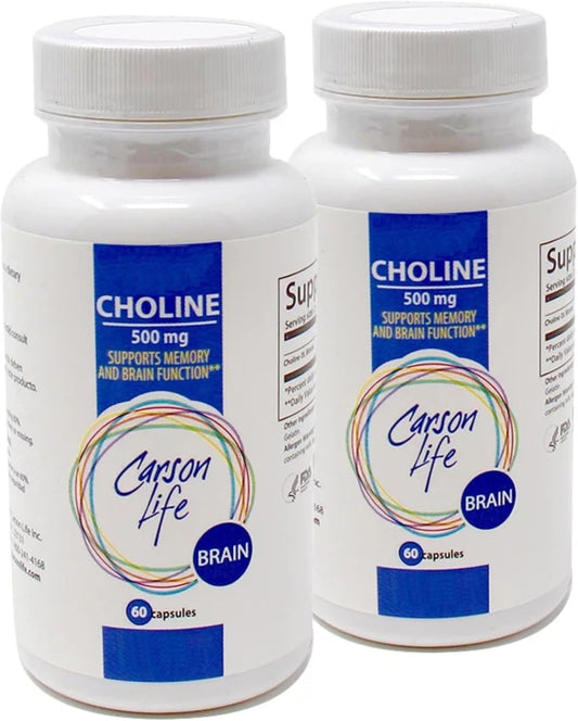 Carson Life Choline Supplement - 120 Capsules - Twin Pack for Cognitive Health and Memory Support