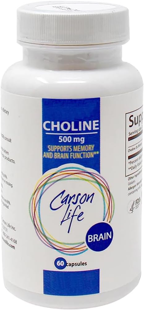Carson Life Choline Supplement - 120 Capsules - Twin Pack for Cognitive Health and Memory Support