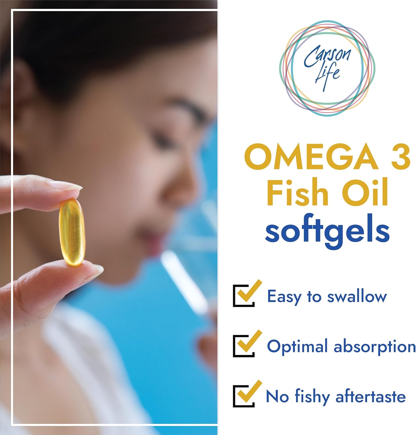 Carson Life DHA EPA Omega 3 Supplement - Brain Function Support Softgels - Made in USA - 60 Count