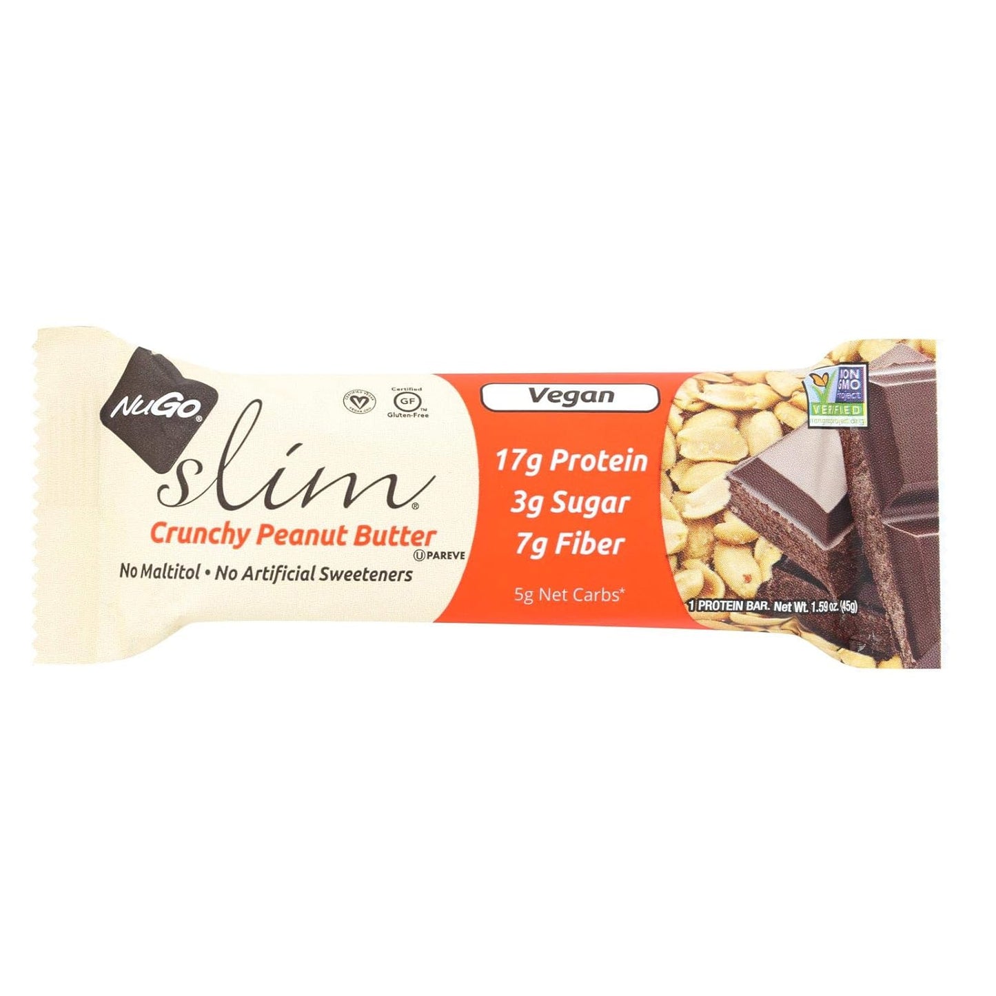 Case of 12 Nugo Slim Crunchy Peanut Butter Nutrition Bars - 1.59 oz Bars