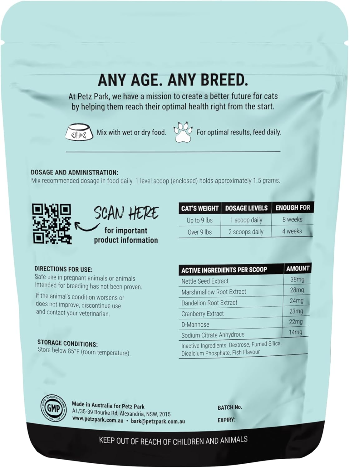 Cat UTI Treatment Powder - Cranberry, Nettle Seed, D-Mannose Supplement for Urinary Tract Health - Fast Relief & Prevention