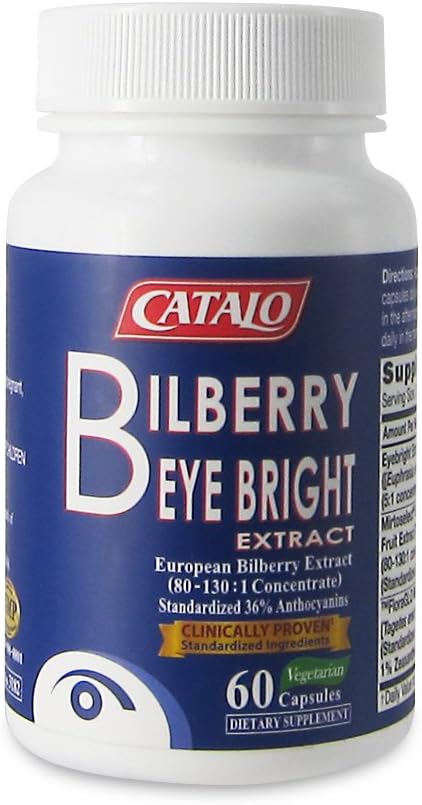 CATALO Bilberry EyeBright Extract Capsules for Vision Support - Bilberry, Eyebright, Lutein & Zeaxanthin - 60 Count - USA Made