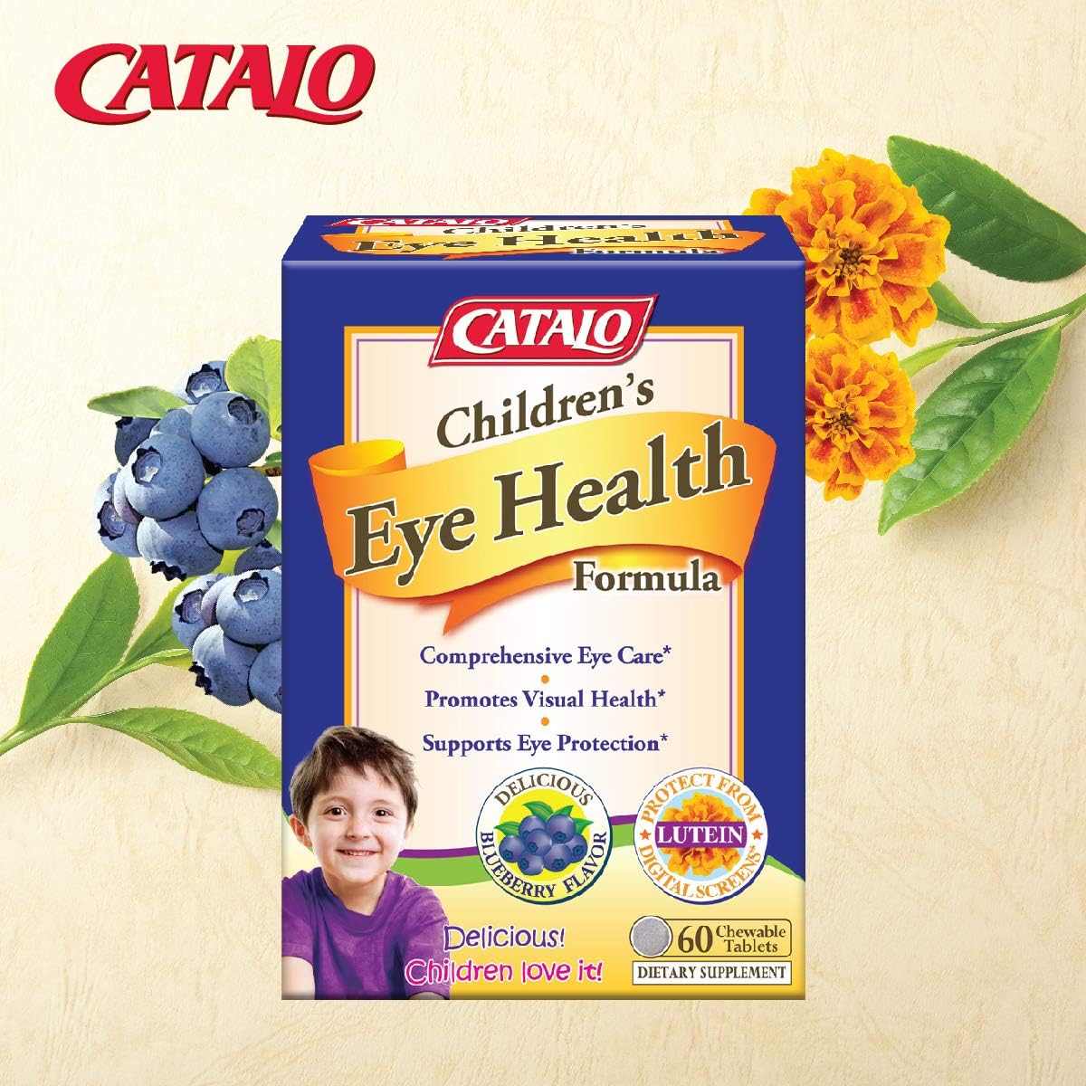 CATALO Children's Eye Health Formula with Bilberry, Lutein, and Zinc - Blueberry Flavor Chewable Tablets for Vision Support