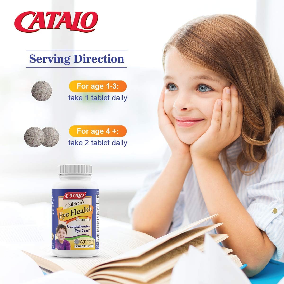 CATALO Children's Eye Health Formula with Bilberry, Lutein, and Zinc - Blueberry Flavor Chewable Tablets for Vision Support