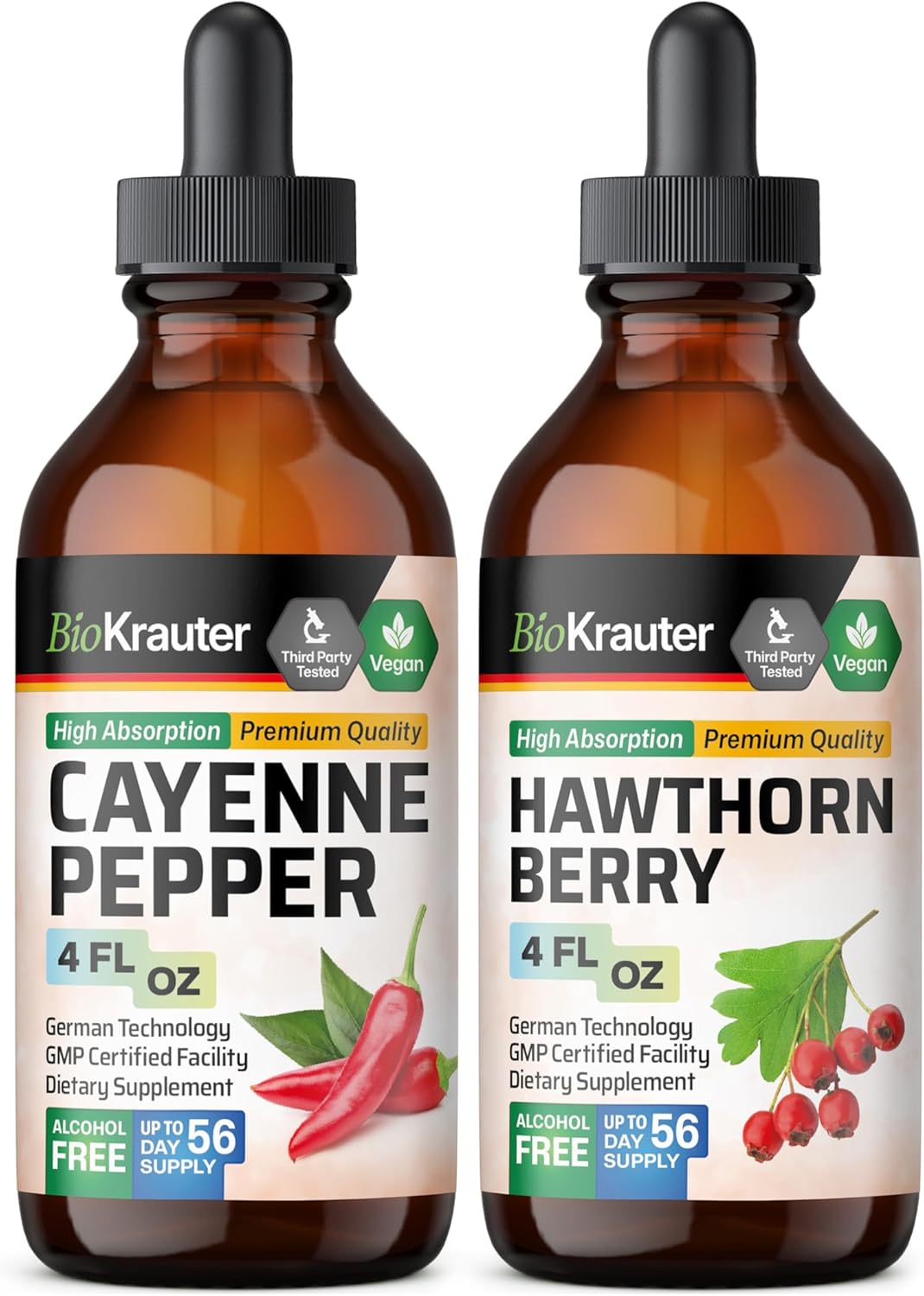 Cayenne and Hawthorn Berry Tinctures Bundle - 4 Fl. Oz. Each