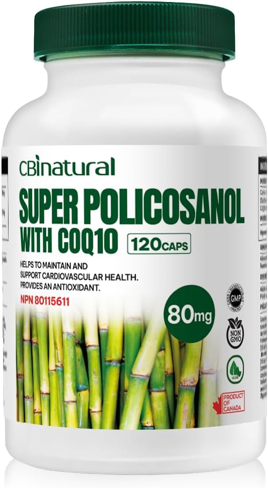 CBI Natural Super Policosanol 80mg with CoQ10 30mg, 120 Vegan Capsules - 4 Month Supply