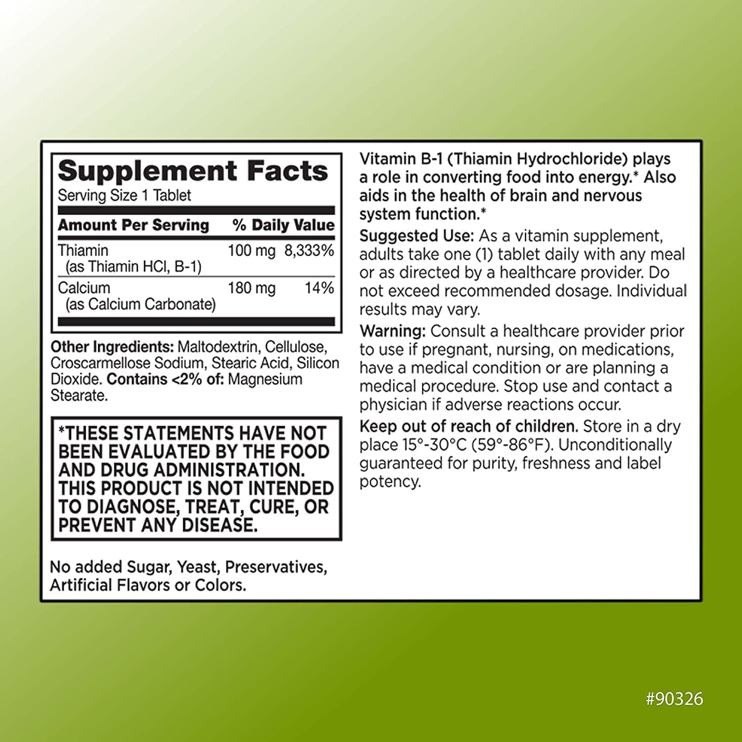 CDMA QC VIT B-1 100MG Quality Choice 100 Count Tablets