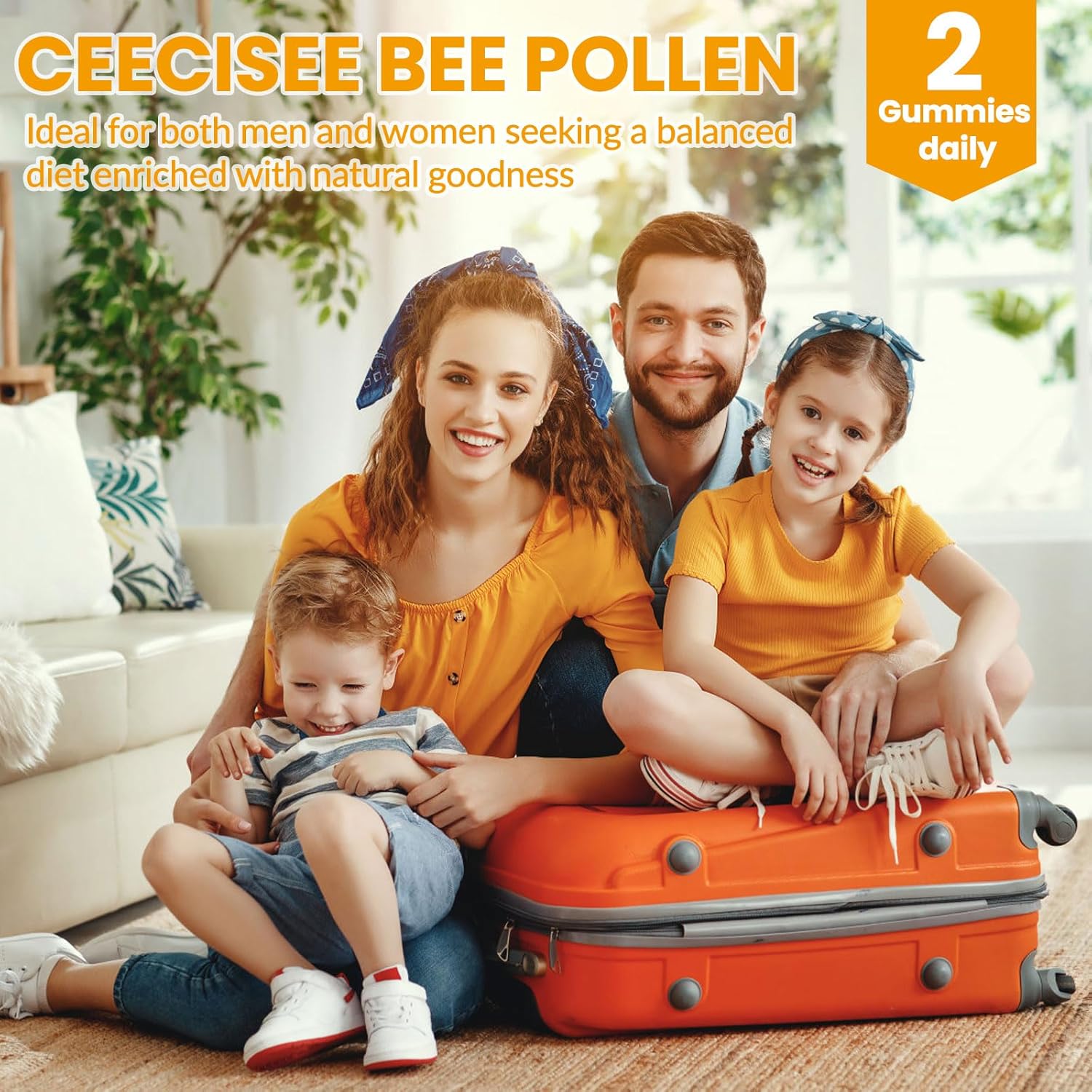 Ceecisee Bee Pollen Gummies - 1000mg Bee Pollen, 300mg Royal Jelly, 300mg Propolis, Calcium, Vitamin B6, Vitamin C - Skin, Immune System, Energy Boost - Honey Flavor - 60 Count