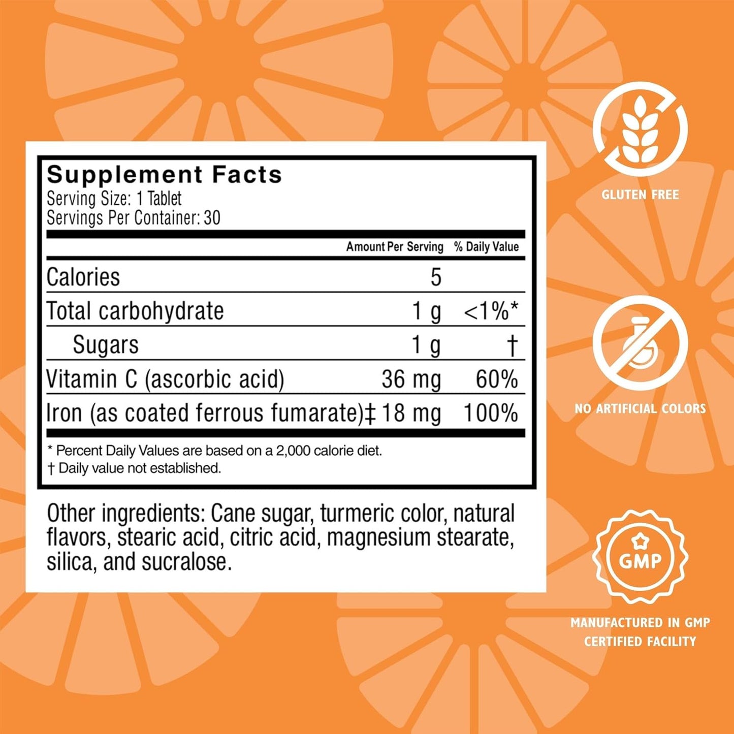 Celebrate Iron+C 18mg Chewable Tangerine Supplements - 30 Count Bottle
