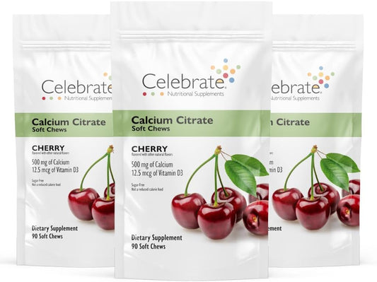 Celebrate Vitamins Bariatric 500mg Calcium Citrate Soft Chews with Vitamin D3 for Gastric Bypass Patients - Cherry Flavor, Sugar & Gluten Free (270 Chews) - BoostGo Australia